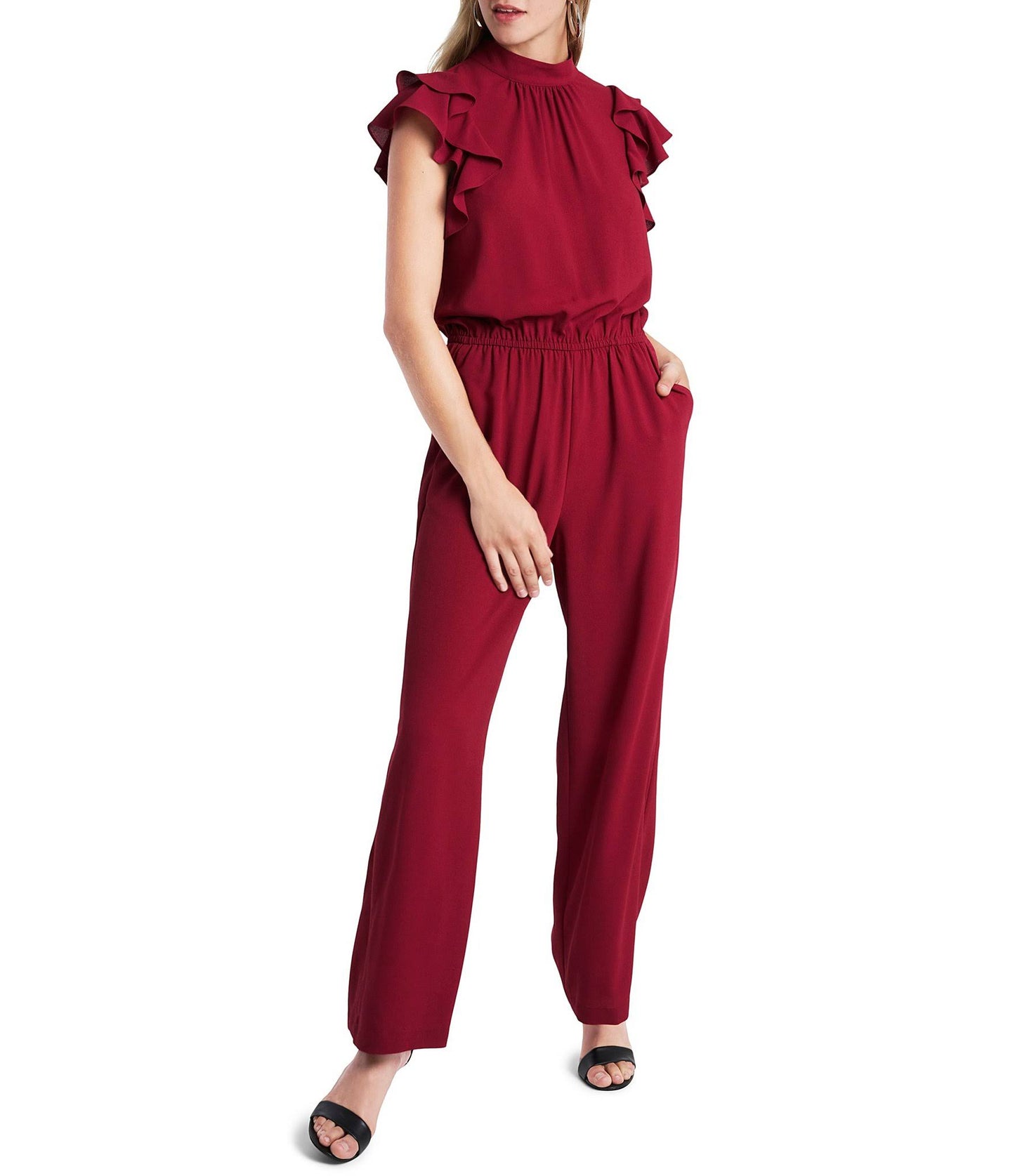 1.State V-Neck Flutter-Sleeve Jumpsuit - Rich Black