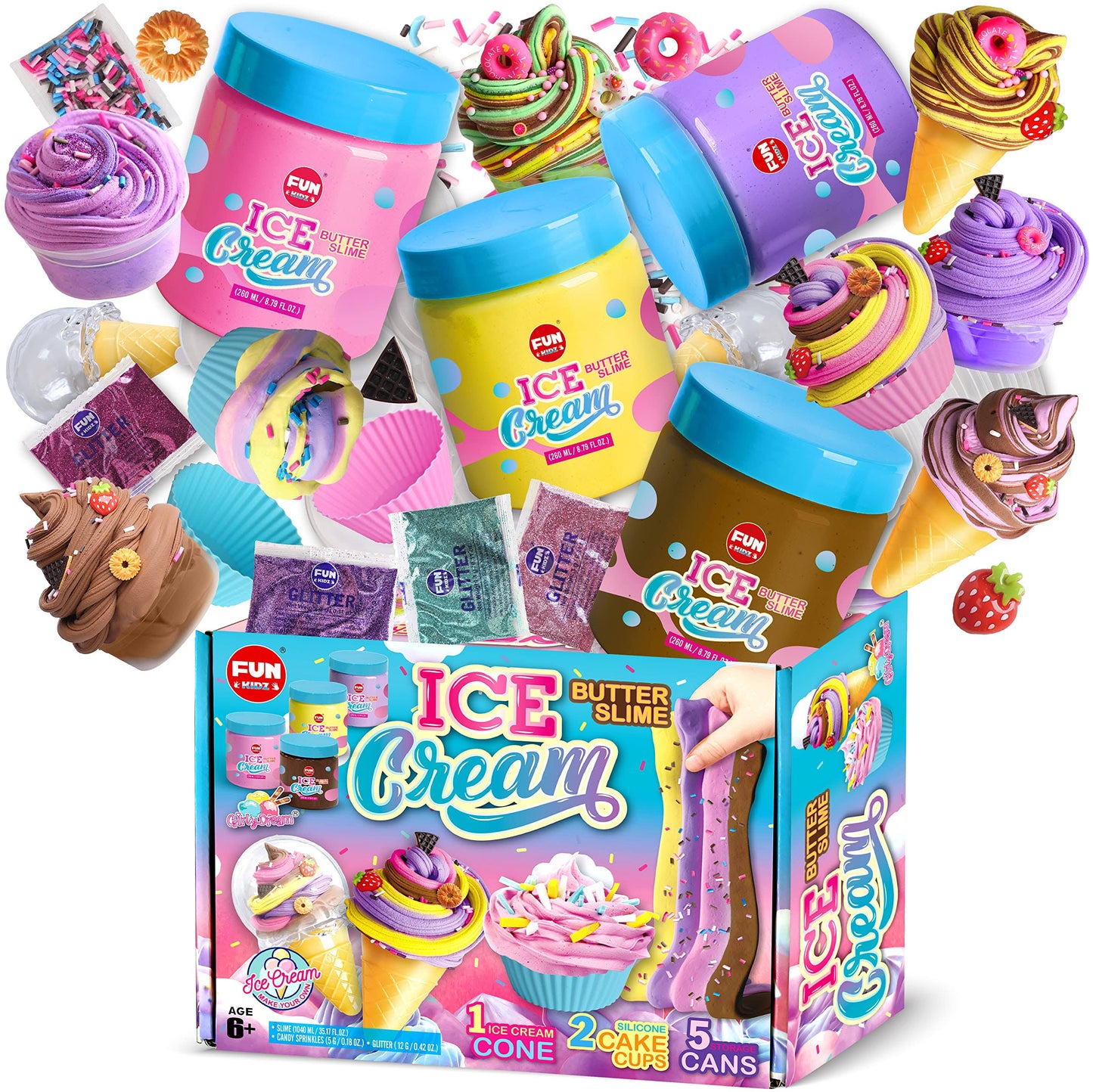 35.16 fl oz Butter Slime Pack, FunKidz Soft Ice Cream Slime Kit for Girls 6-8 Premade 1040 ml Slime Toys Birthday Gifts Party Favor for Kids Age 6-12