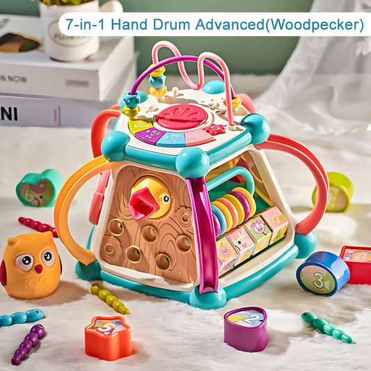 7-In-1 Baby Learning Cube Hand Drum Multifunction Musical Toys, Newborn Activity Cube Early Learning Educational Shape Sorter Toy, For Baby,Temu