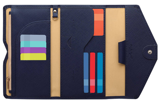 Zoppen Mulit-purpose RFID Blocking Travel Passport Wallet (Ver.4) Tri-Fold Document Organizer Holder, Navy Blue