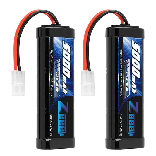 Zeee 7.2V 5000mAh NiMH Battery with Tamiya Plug 6-cell Rechargeable Battery Pack High Power for RC Car Truck Truggy Buggy Associated HPI Losi Kyosho