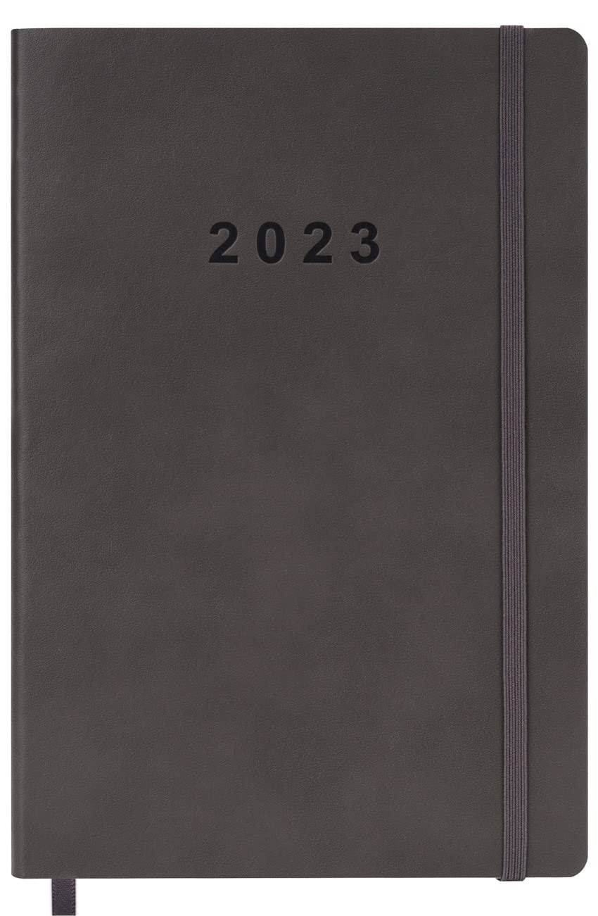 2023 Planner - Weekly and Monthly Planner, Holidays, Contacts and Notes Pages, Vegan Leather Cover, Elastic Closure, 55ax825a, Grey