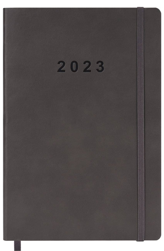 2023 Planner - Weekly and Monthly Planner, Holidays, Contacts and Notes Pages, Vegan Leather Cover, Elastic Closure, 55ax825a, Grey