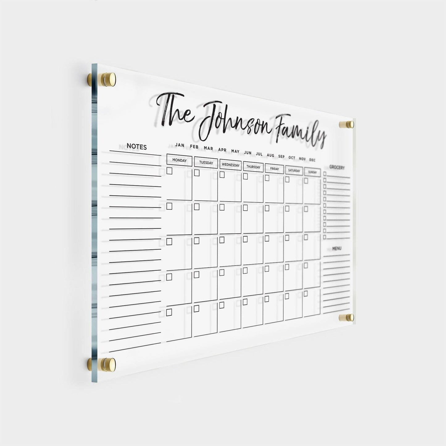 Acrylic GOLD Text Family Planner | Dry Erase Monthly Calendar | Monthly and Weekly Wall Calendar 2023 with Marker | Family Wall Board