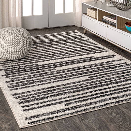 3x5 Khalil Modern Berber Stripe Area Rug, Cream/Black - Jonathan Y