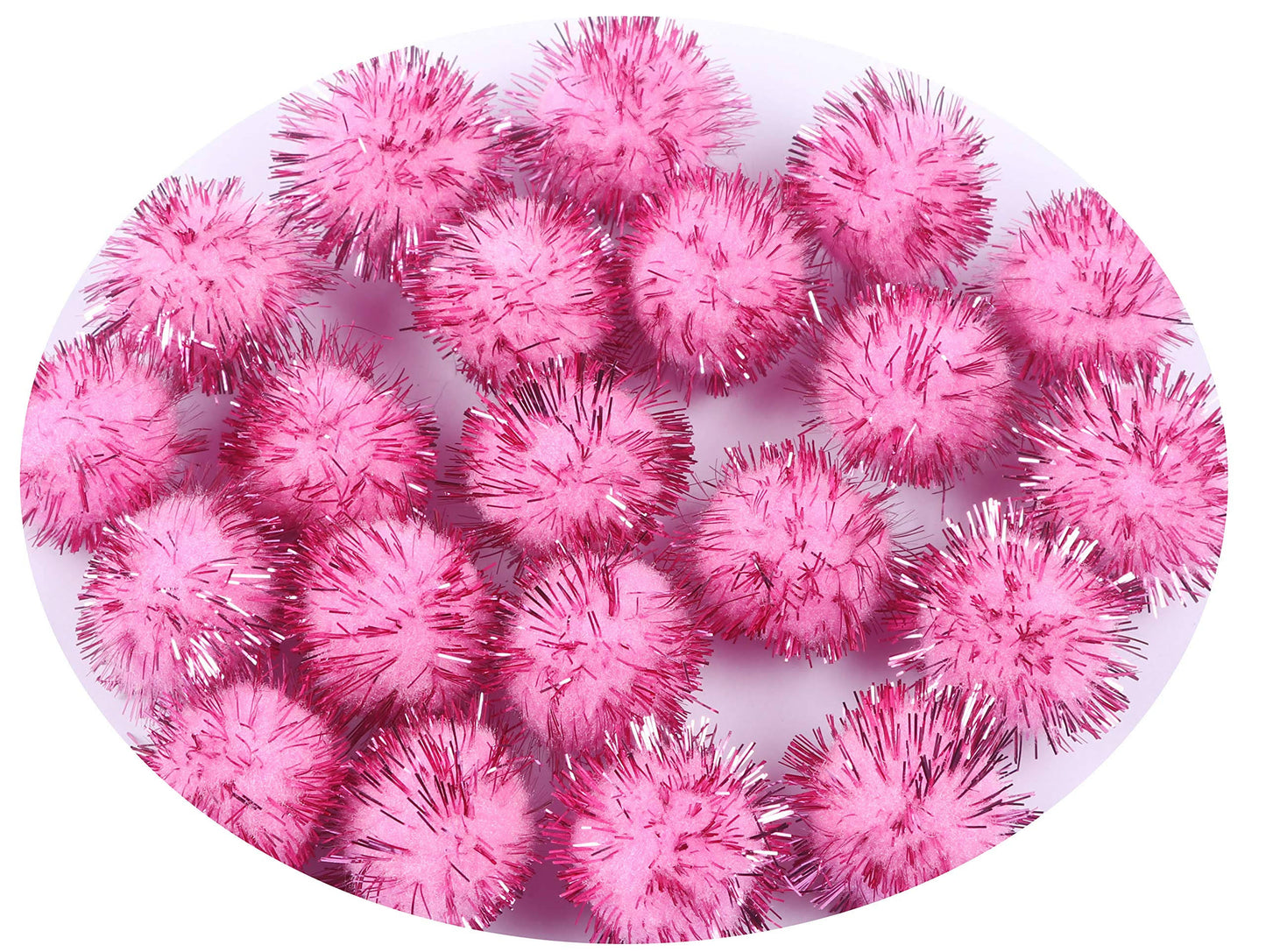 YYCRAFT 200pcs Glitter Tinsel Pom Poms Sparkle Balls for DIY Craft/Party Decoration/Cat Toys(20mm,Hot Pink)