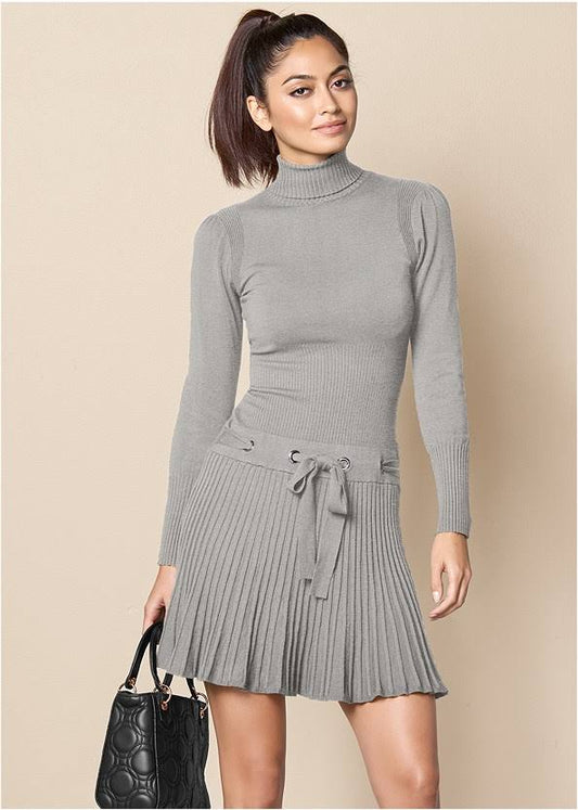 Womens Pleated Sweater Dress - Heather Grey, Size M by Venus