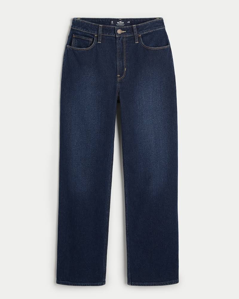 Womens Ultra High-Rise Dark Wash Dad Jeans