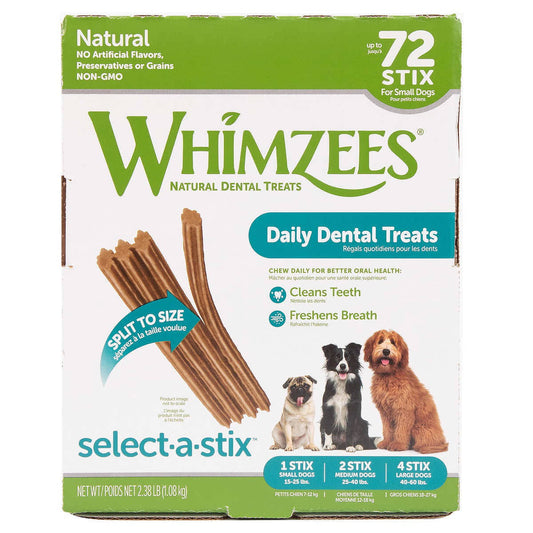 Whimzees Natural Dental Chew Stick, 72-Count