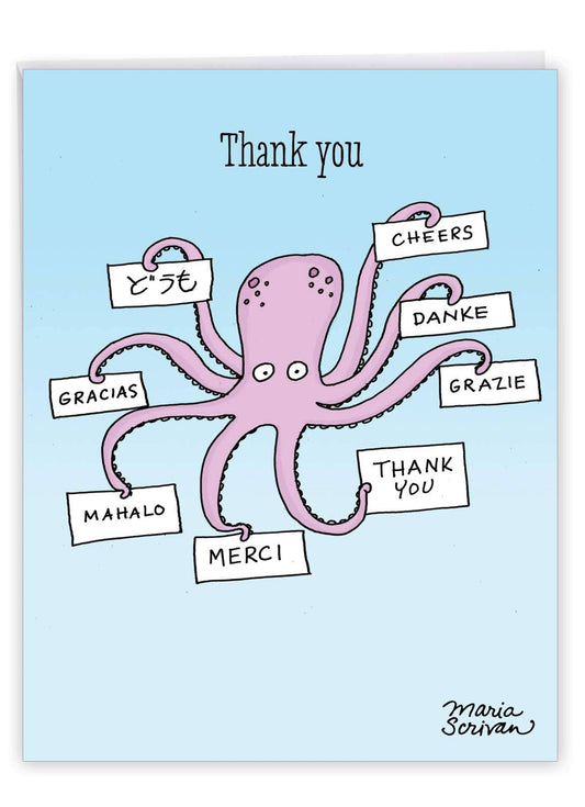 1 Jumbo Funny Thank You Card with Envelope (8.5 x 11 inch) - Octopus Thank You J4013tyg, White