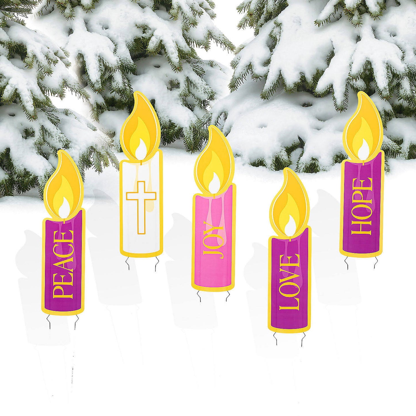 Advent Candle Yard Stakes Set, Party Decor, Christmas, 5 Pieces