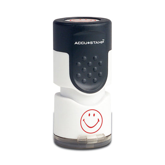 Accustamp Pre-Inked Round Stamp, Smiley, 5/8 Dia., Red