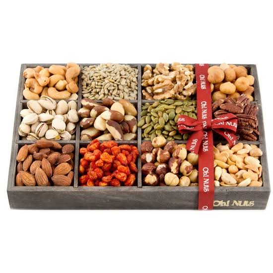 12 Variety Nuts in a Modern Wood Gift Tray