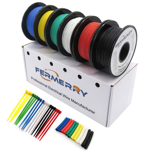 20AWG Stranded Wire Silicone Tinned Copper Wire 20 Gauge Electronic Hook Up Electrical Wire 6 Colors 10ft Each Automotive Wire from Fermerry