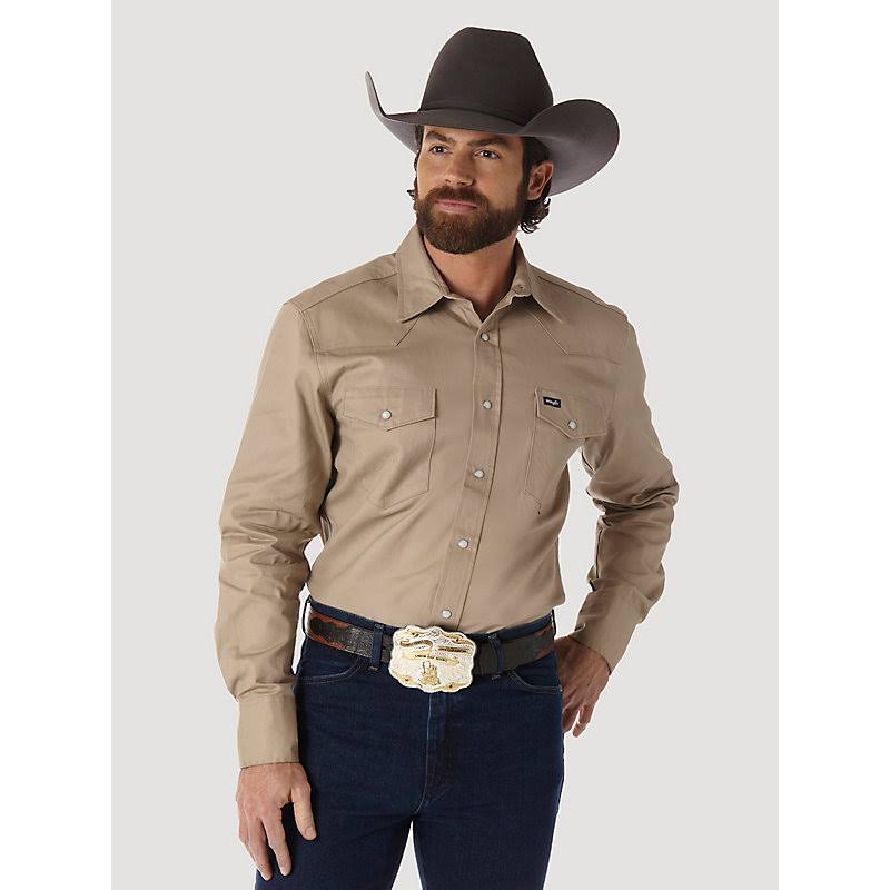 Wrangler Mens Cowboy Cut Long Sleeve Work Shirt Khaki, Mens, Size: XL