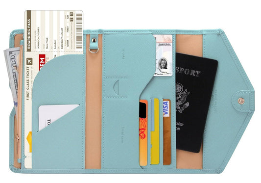 Zoppen Multi-Purpose RFID Blocking Travel Passport Wallet (Ver.4) Tri-Fold Document Organizer Holder, 23 Paradise Blue