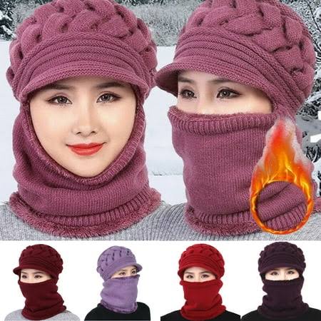 Yesbay Women Winter Knitted Windproof Warm Beanie Cap Neck Gaiter Hat Scarf Gift Set-Light Purple, Adult Unisex, Size: One Size