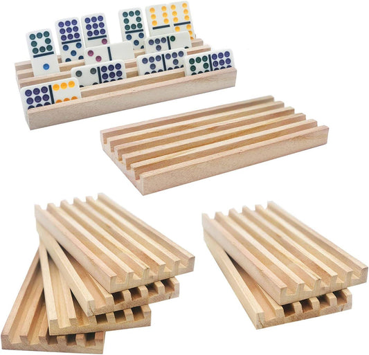 Wooden Domino Trays/Racks Set of 8 Mexican Train Domino Trays/Racks Holders Rummy Rack Domino Tiles Holders Domino Wood Holder [Dominoes Not Included】