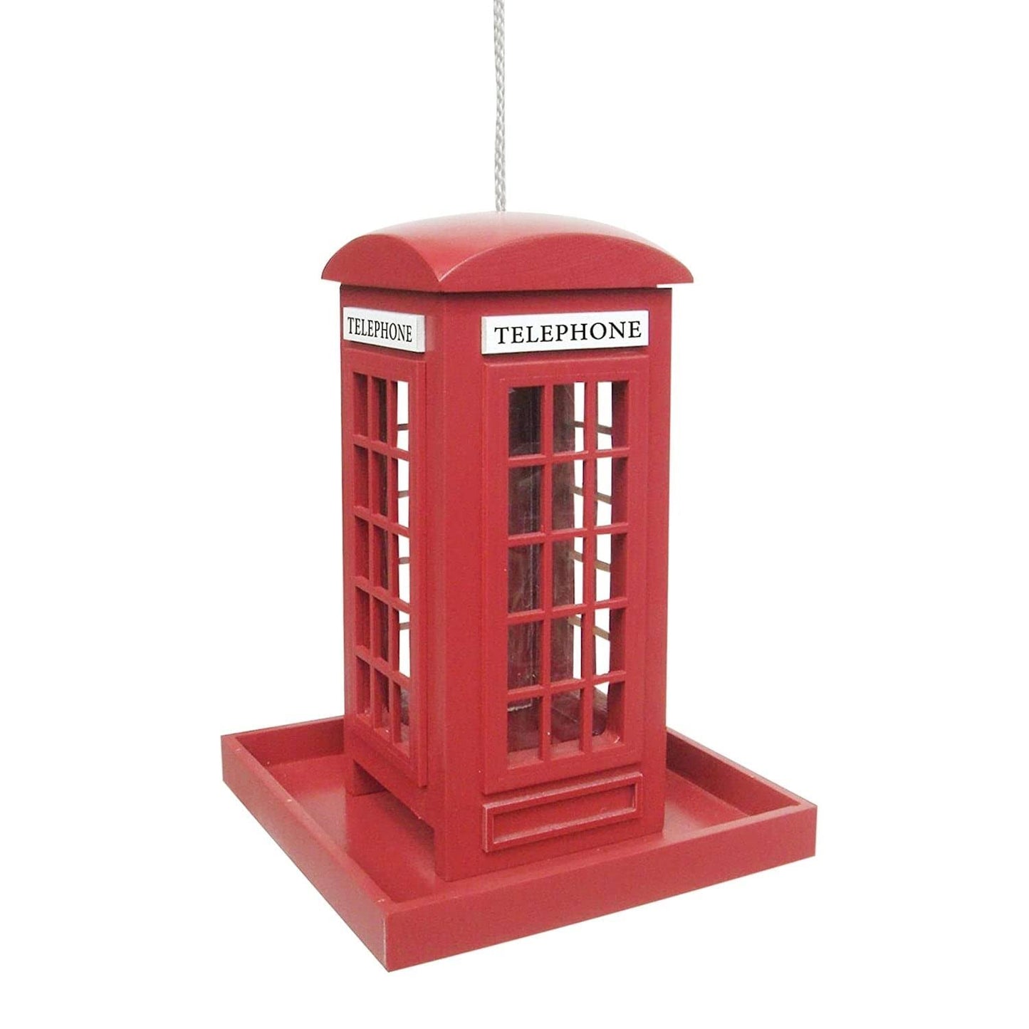 What on Earth British Phone Box Bird Feeder - Hanging Red Phone Booth Lawn Ornament Decor