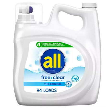 All Liquid Laundry Detergent, Free Clear for Sensitive Skin, 2x Concentrated, 110 Loads