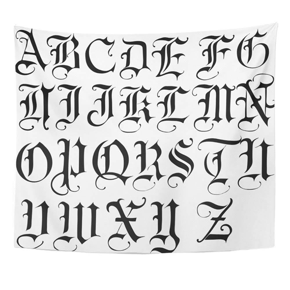 Zealgned English Gothic Old Letters Alphabet Goth ABC Wall Art Hanging Tapestry Home Decor for Living Room Bedroom Dorm 51x60 inch