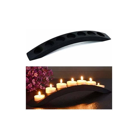 Wooden Bridge Candle Holders 15 inch in Length, Long Tea Light Candle Holders Bar, 7 Candle Seat-black