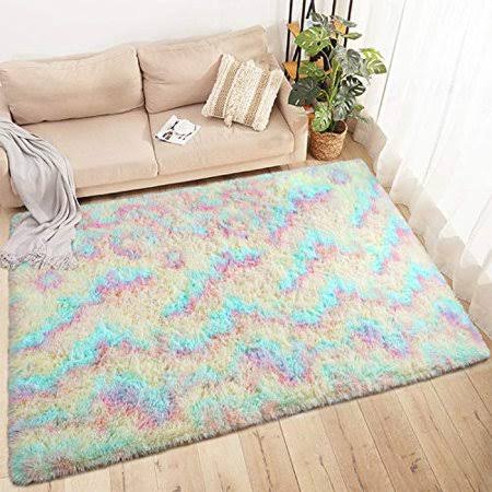 Zareas Modern Soft Rainbow Area Rugs for Girls Bedroom, Large Fluffy Shag Rug for Kids Girls Room Decoration, Children Colorful Fuzzy Indoor Floor