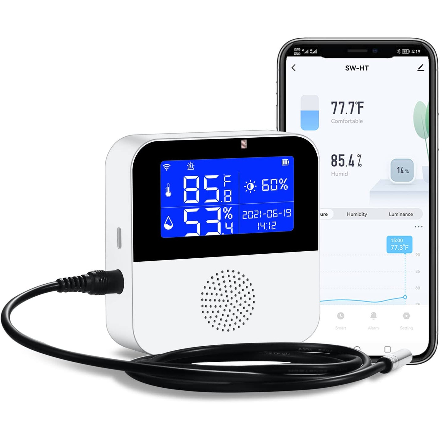 WiFi Temperature Sensor with Waterproof External Probe,Tuya Smart Temperature Humidity Monitor with Backlight LCD Display,Remote Monitor