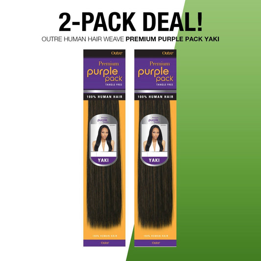 2-Pack Deals ! Outre Human Hair Weave Premium Purple Pack Yaki (12, 1B)