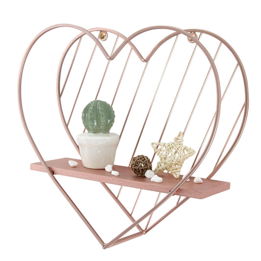 Afuly Rose Gold Floating Shelves Wall Mounted Metal Heart Design Small Storage Pink Display Shelf Bedroom Bathroom Living Room