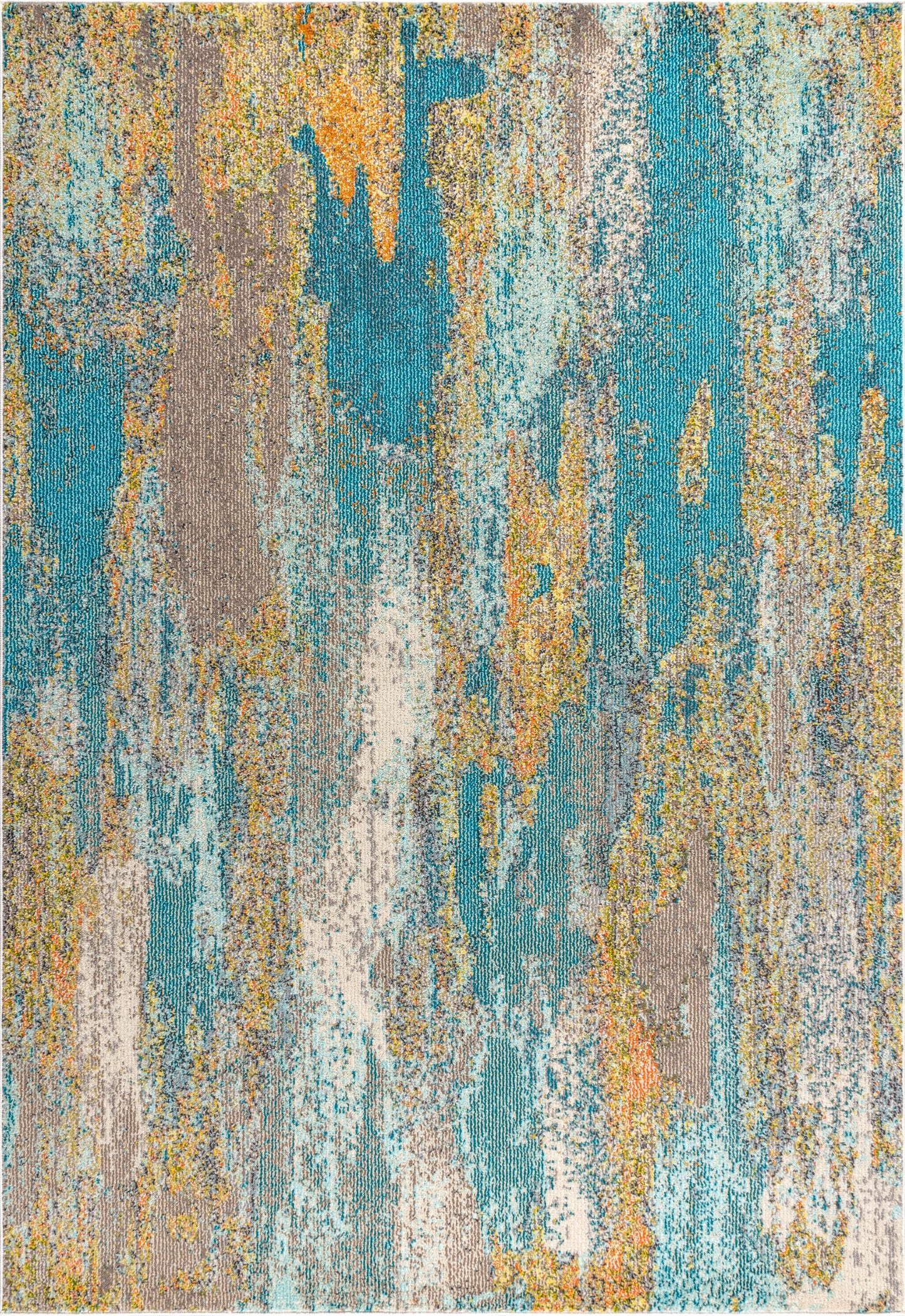 5x8 Contemporary Pop Modern Abstract Vintage Waterfall Area Rug, Blue/Brown/Orange - Jonathan Y