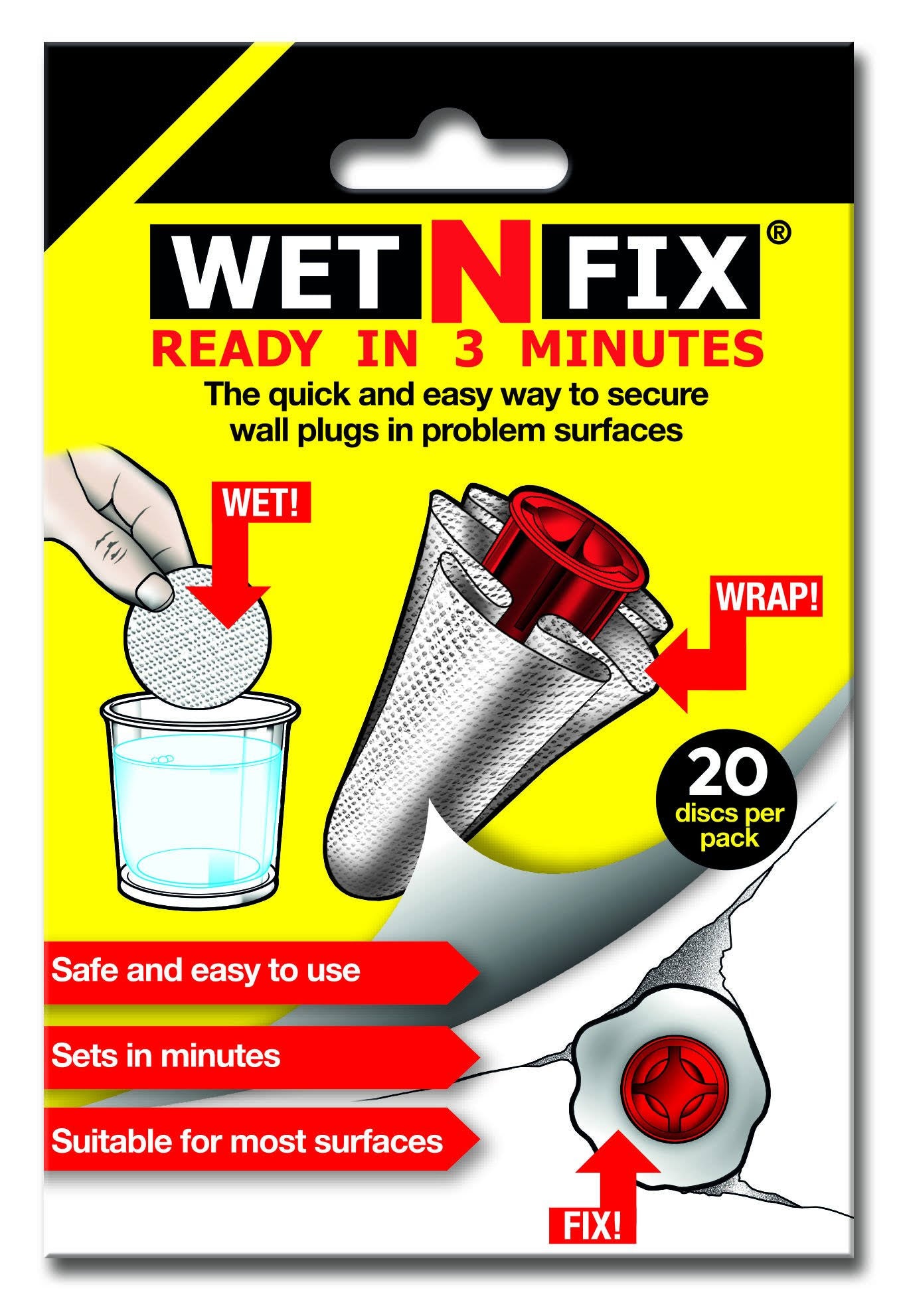 WETNFIX (20 Discs) - Fixing Wall Anchors Fast! Ideal for Loose Wall Fixtures Such As Curtain Rails, Toilet Roll holders.