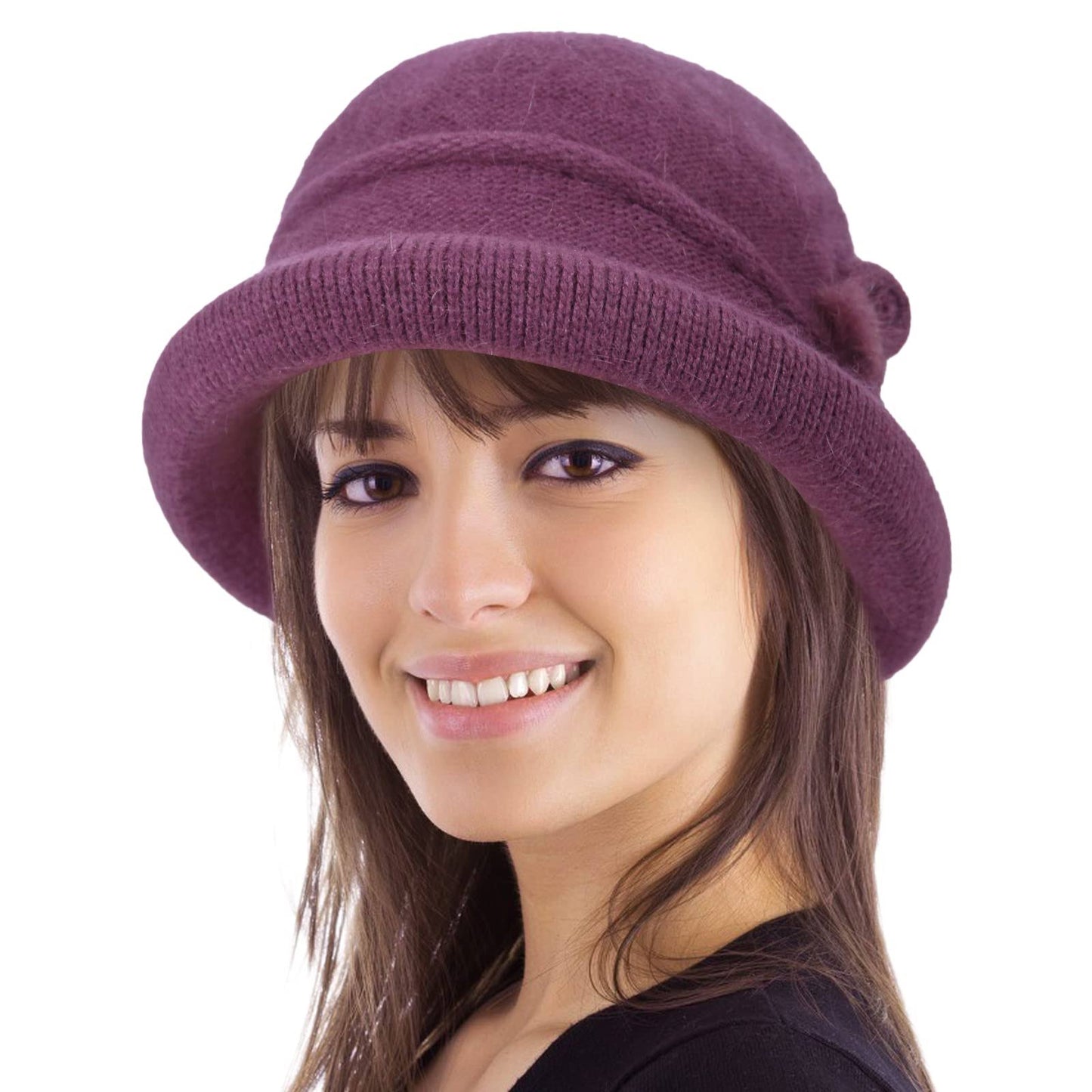 Women Winter Knit 1920s Vintage Bucket Bowler Hat Round Brim Warm Hat