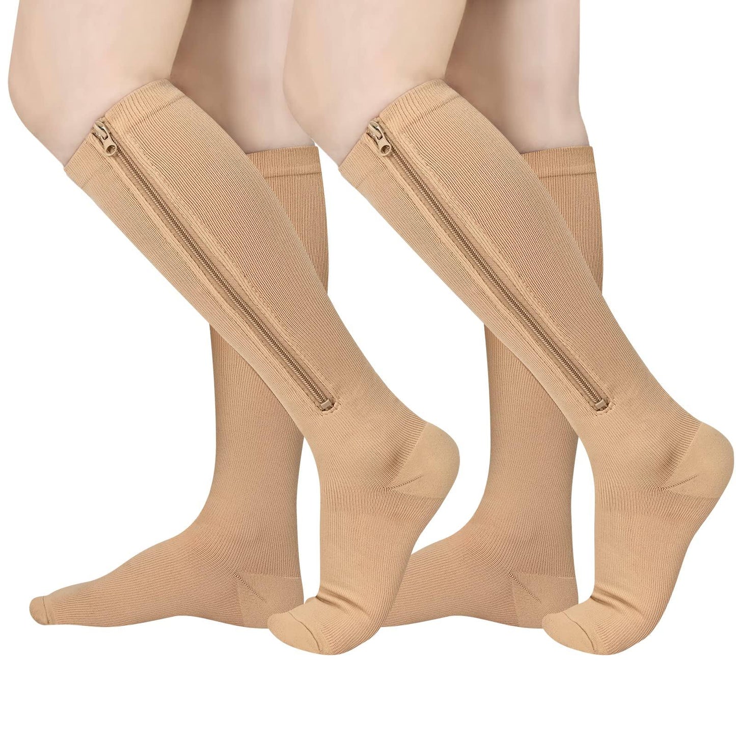 2 Pairs Zipper Compression Socks, 15-20 mmHg Closed Toe Compression Stocking with Zipper for Women and Men