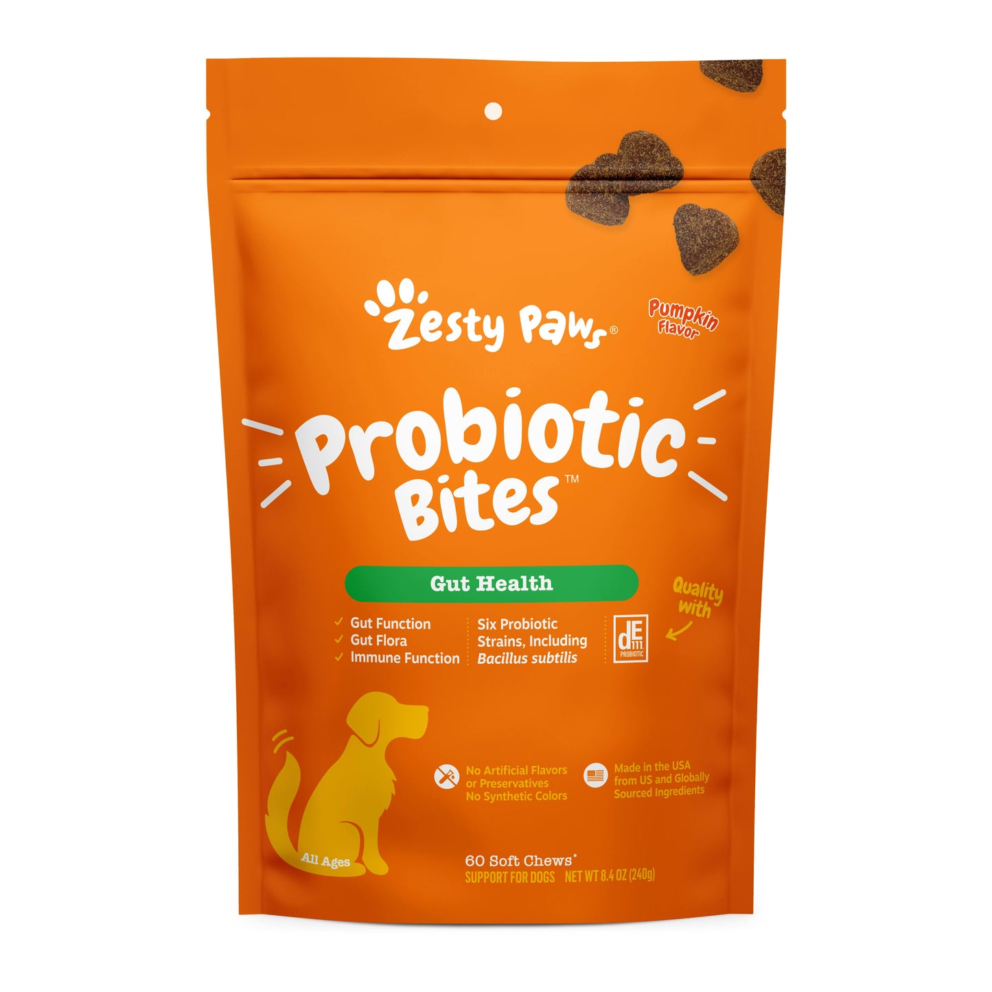 Zesty Paws Probiotic Bites, Gut Health, Pumpkin Flavor - 60 ct