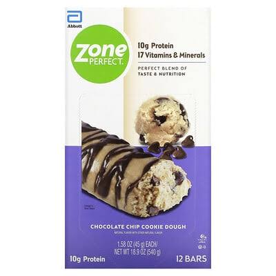 Zone Perfect Nutrition Bars, Chocolate Chip Cookie Dough - 12 pack, 1.58 oz bars