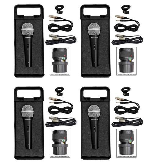 (4) Rockville RMC-XLR Metal DJ Handheld Wired Microphones Mics W (4) 1/4 Cables