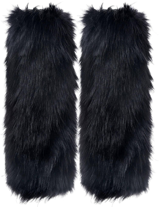 Zecmos Leg Warmers Women Faux Fur Fuzzy Long Boots Shoes Cuff Cover Furry Costume Black