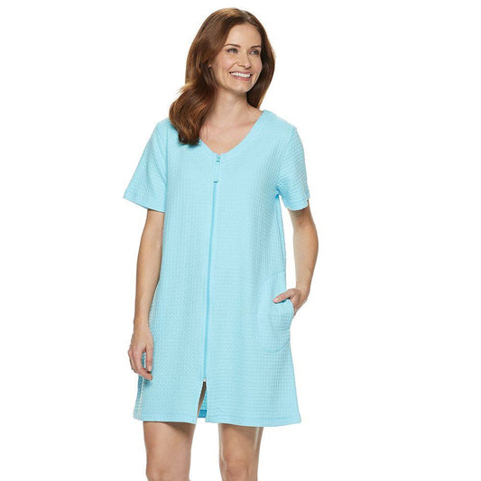 Womens Croft & Barrow Waffle-Knit Zip-Front Robe, Size: Small, Brt Blue