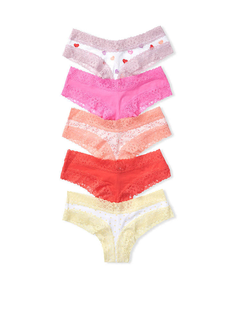 5-Pack Cotton Lace Waist Cheeky Panties, Multicolored, M - Womens - Victorias Secret