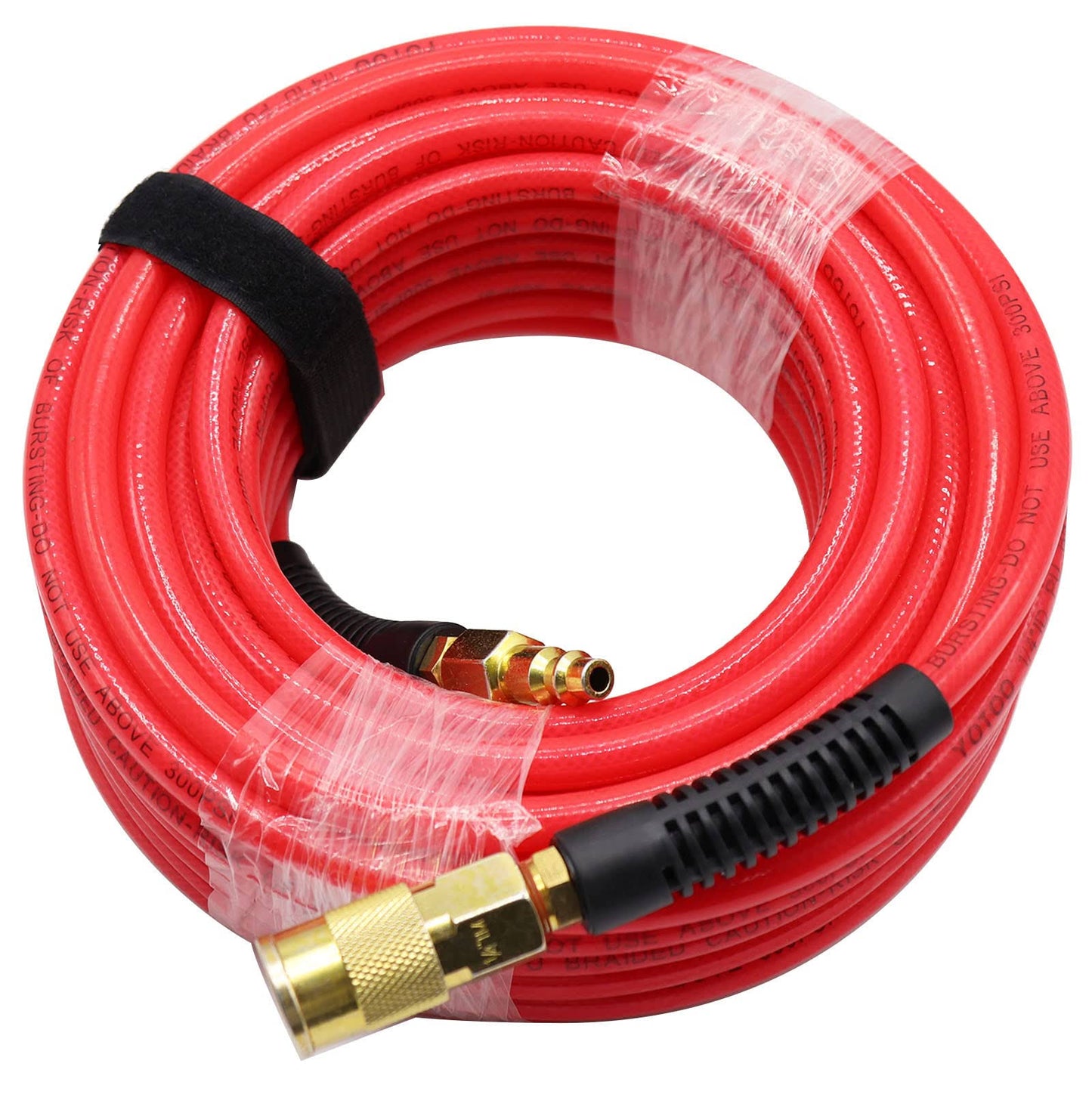 Yotoo Reinforced Polyurethane Air Hose 1/4 inch Inner Diameter by 50 Long with Bend Restrictor, 1/4 inch Industrial Quick Coupler and Plug