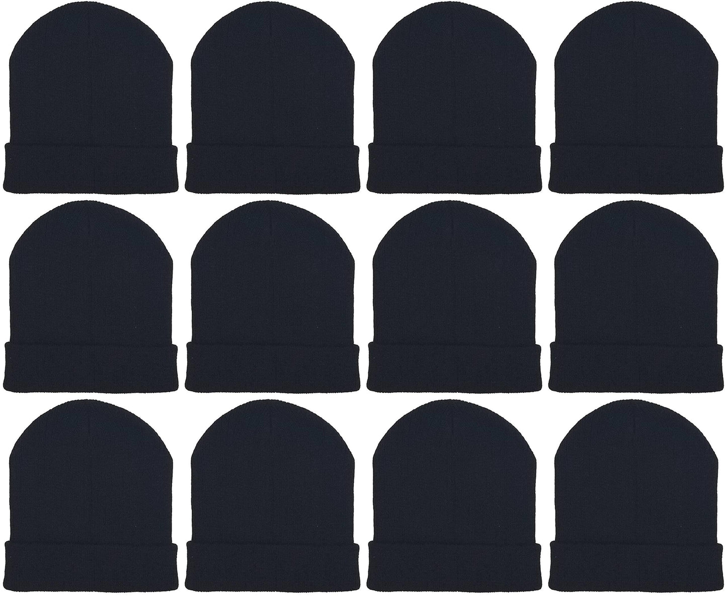 12 Pack Winter Beanie Hats for Men Women, Warm Cozy Knitted Cuffed Skull Cap, Wholesale