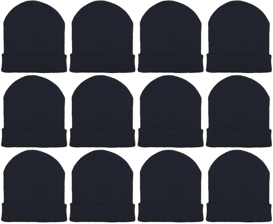 12 Pack Winter Beanie Hats for Men Women, Warm Cozy Knitted Cuffed Skull Cap, Wholesale