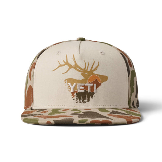 Yeti Sunrise Elk Flat Brim Hat - Tan/Brown Camo