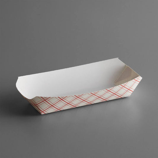 7 x 2 3/4 x 1 1/2 Red Check Paper Hot Dog Tray - 250/Pack