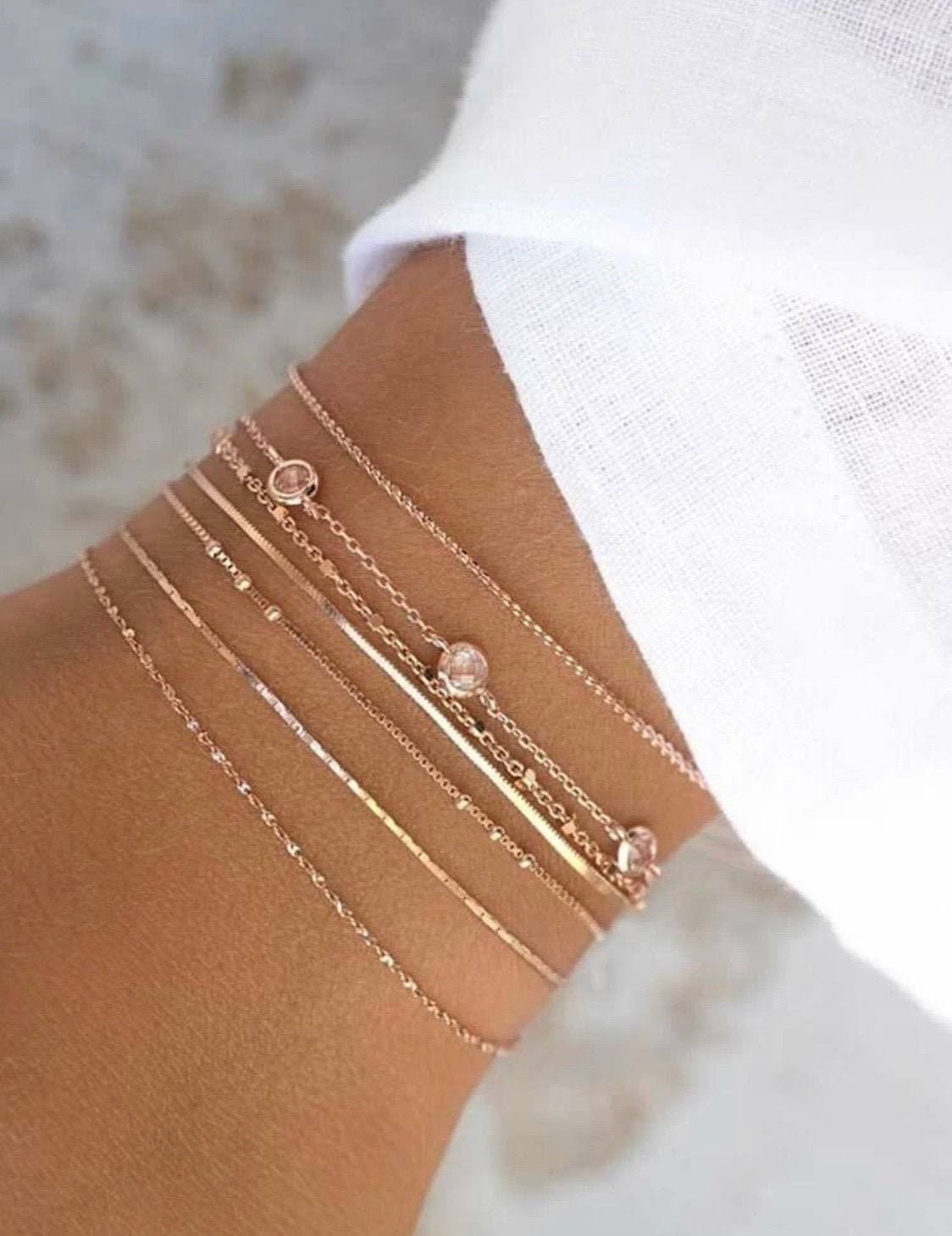 7 Piece Dainty Gold Bracelet Set