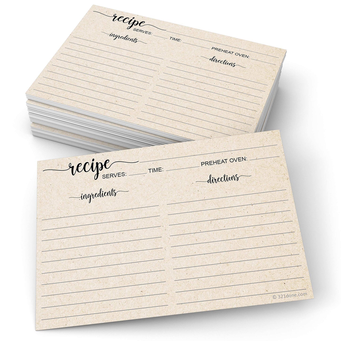 321Done Recipe Cards Set of 50 Rustic Floral 4 x 6 - Double-Sided for Weddings