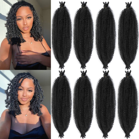 8 Packs Pre-Separated Springy Afro Twist Hair Suitable for Damaged Soft Locs Synthetic Marley Twist Braiding Hair (18 Inches, 1B)