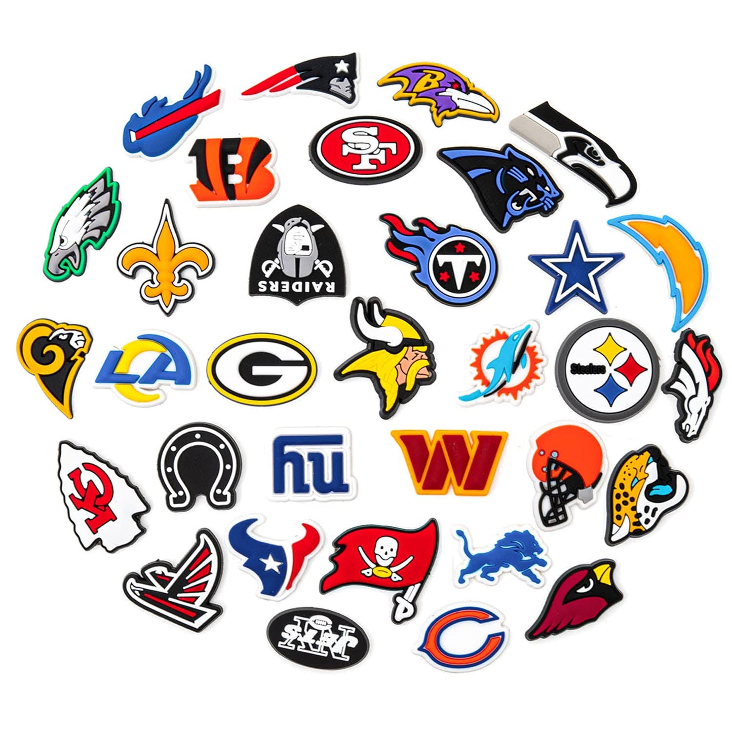 33pcs Football Teams Croc Charms Shoe Decoration PVC Cute Clog Pins Shoe Bracelet Wristband Birthday Party Favors Supplies Christmas Gifts