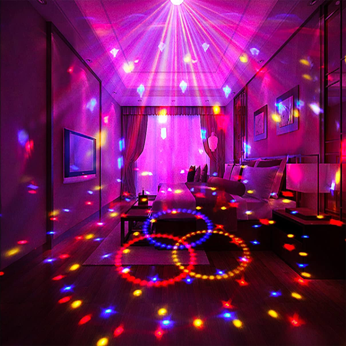 Wonsung Sound Activated Disco Ball Party Lights RGB DJ Lighting, Strobe Lamp Stage par Light for Home Room Dance Party Birthday DJ Bar Karaoke Xmas